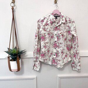 Ralph Lauren Sport Vintage Floral Knit Oxford Long Sleeve Western Top Size M